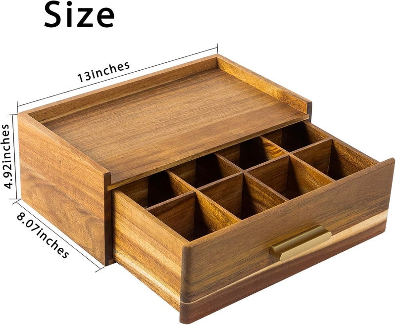 FLYIEE Acacia Wood Tea Bag Organizer, Tea Organizers and Storage Box, Tea Caddy for Tea Bags Storage Drawer, Teabag Holder Container Boxes for Countertop, Tea Station Chest Display Wooden, Organizador De Te - Image 2